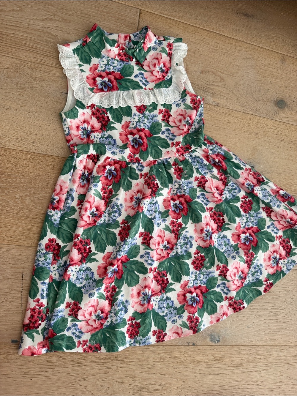 Janie and Jack Cream Dress with Pink & Green Floral Print size 8
